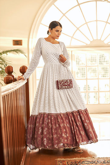Multi Color Georgette Metalic Foil Work Beautiful Anarkali Long Gown