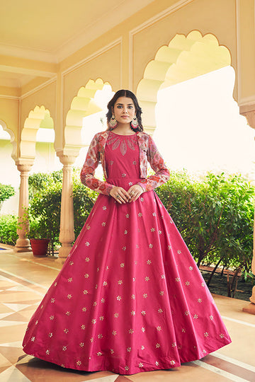 Rani Cotton Sequince Embroidered Anarkali Gown
