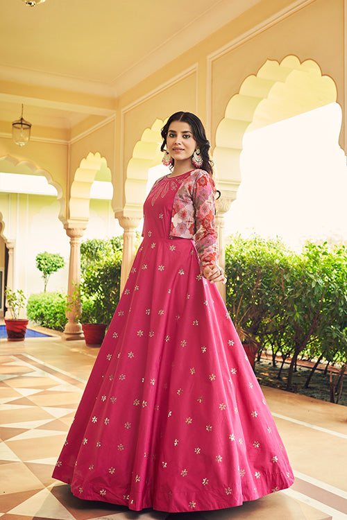 Rani Cotton Sequince Embroidered Anarkali Gown