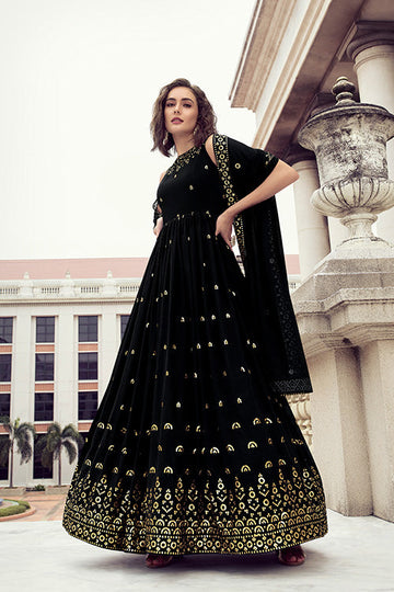 Green Georgette Thread And Sequence Embroidered Work Gown