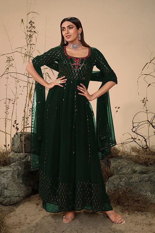 Georgette Embroidered Work Kurta Palazzo Dupatta Set