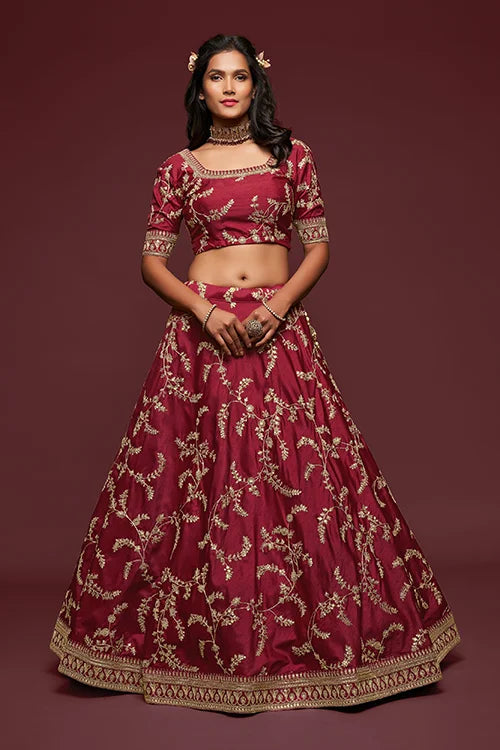 Art Silk Thread Embroidery Lehenga Choli with Dupatta