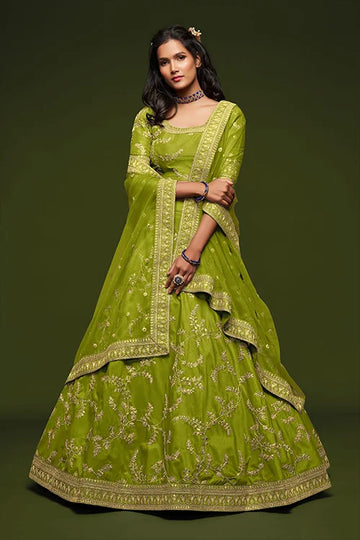 Art Silk Embroidery Lehenga Choli With Neon Dupatta