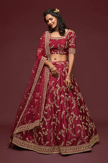 Art Silk Thread Embroidery Lehenga Choli with Dupatta