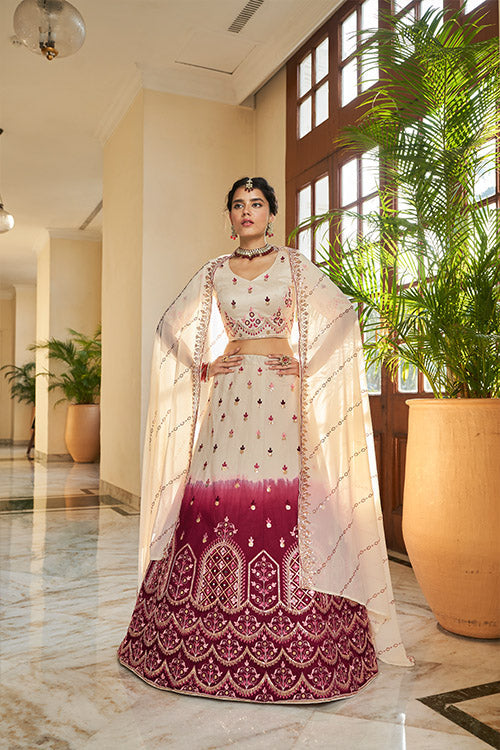 Beige Sequins Embroidered Lehenga Choli with Mirror Work