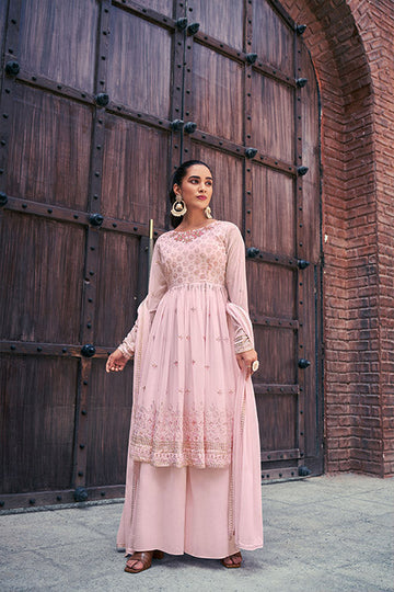Baby Pink Embroidered Kurta with Palazzo Set