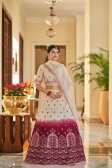 Beige Sequins Embroidered Lehenga Choli with Mirror Work