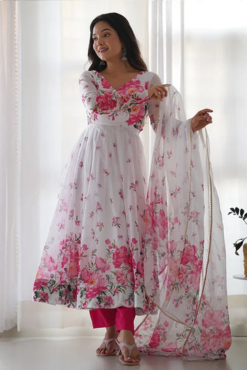 Organza Silk Full Flair Kali Pattern Anarkali Suit with Dupatta