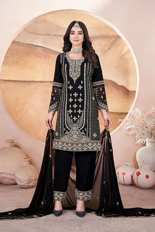 Black Georgette Embroidered Pakistani Designs Suits