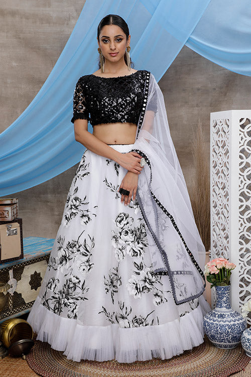 Beautiful Black and White Block Print Stylish Lehenga Choli
