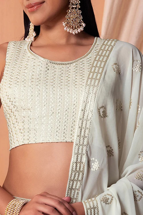 White Bollywood Georgette Lehenga Choli with Sequins
