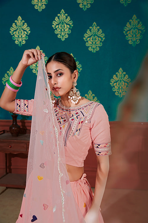 Bridesmaid Beautiful Cotton Thread Embroidered Work Lehenga Choli