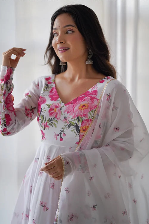 Organza Silk Full Flair Kali Pattern Anarkali Suit with Dupatta