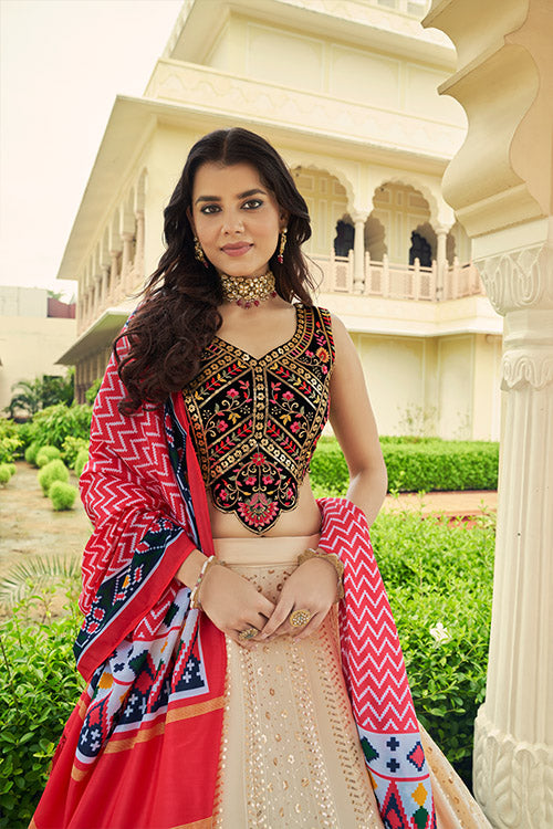 Beige Georgette Sequins Embroidered Lehenga Choli