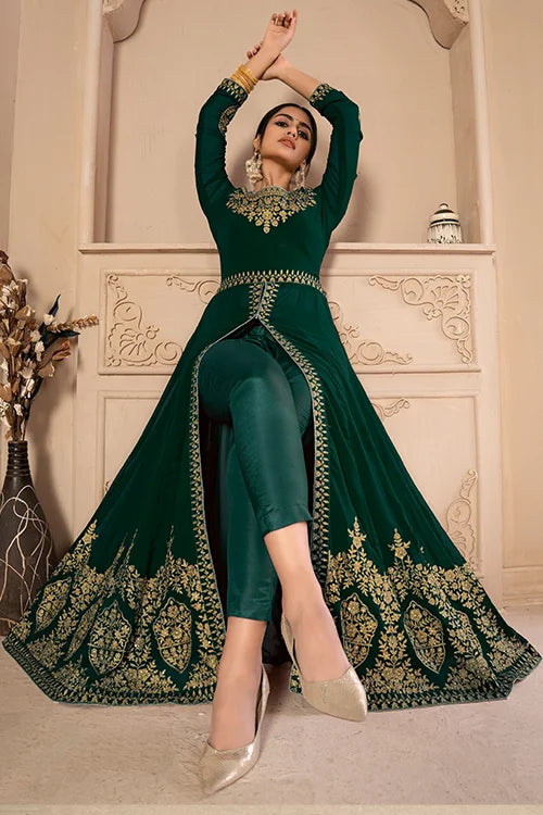 Designer Faux Georgette Zari Embroidered With Diamond Work Dresses