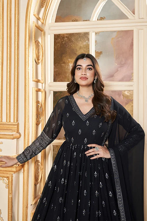 Exclusive Foil Printed Long Gown – Party Wear Elegance