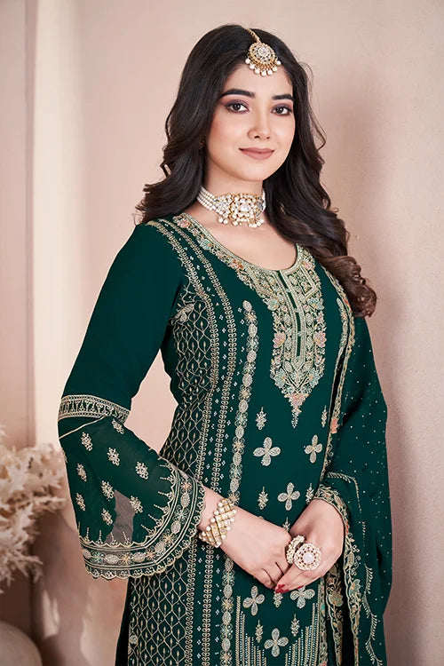 Green Georgette Women Three Piece Pakistani Suit