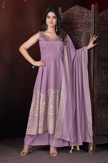 Ethnic Wear Special Lavender Roman Silk Salwar Suit