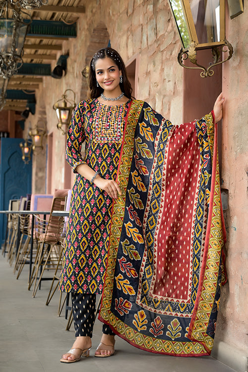 Trendy Black Rayon Kurti with Chanderi Dupatta for Casual & Festive Wear