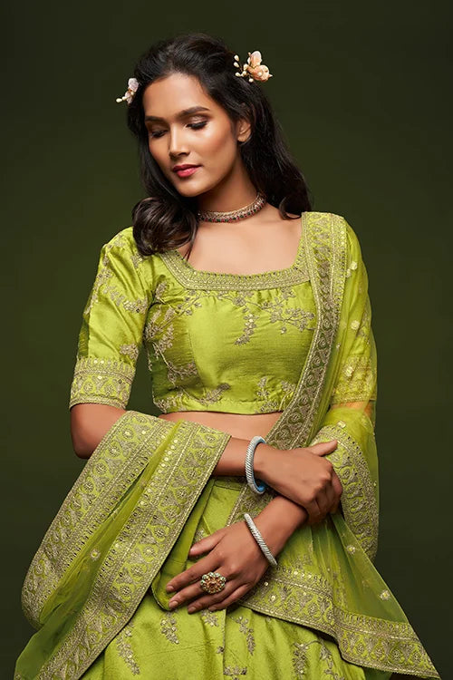 Art Silk Embroidery Lehenga Choli With Neon Dupatta