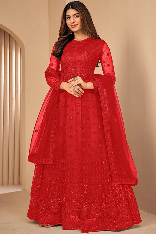 Exclusive Net Dori Embroidered With Diamond Work Dress