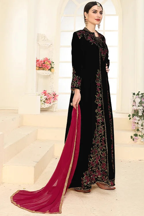 Elegant Black Zari Embroidered Diamond Work Suit for Women