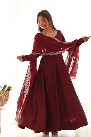 Ready to Wear Premium Pure Romansilk Anarkali Set with Dupatta