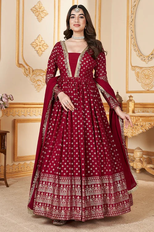Wedding Wear Foil Printed Long Formal Gown for Women Wear