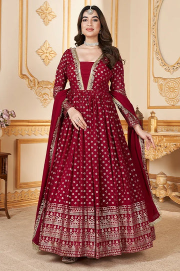 Wedding Wear Foil Printed Long Formal Gown for Women Wear
