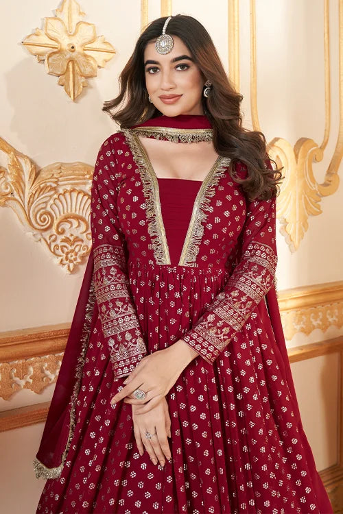 Wedding Wear Foil Printed Long Formal Gown for Women Wear