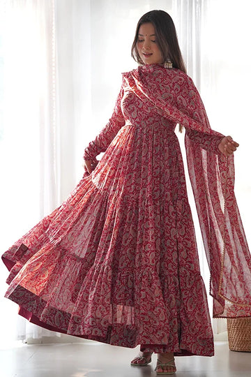 Fox Gerogette Kalamkari Printed Flair Anarkali with Dupatta Set