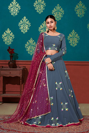 Blue Georgette Pigment Foil Printed Work Lehenga Choli