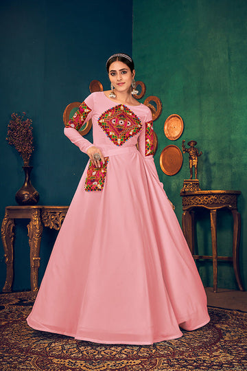 Georgette Embroidered Mirror Work Gown for Women
