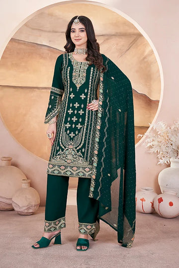 Green Georgette Women Three Piece Pakistani Suit