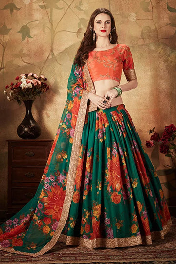 Beautiful Green & Orange Bridal Lehenga Choli Online