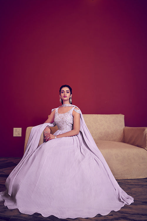 Lavender Ready to Wear Exclusive Traditional Look Embroidered Gown