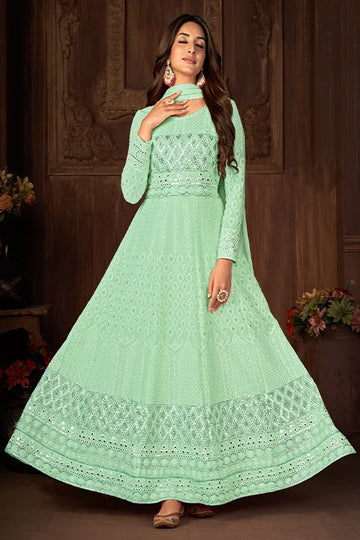 Long Flared Faux Georgette Sequins Embroidered Work Collection