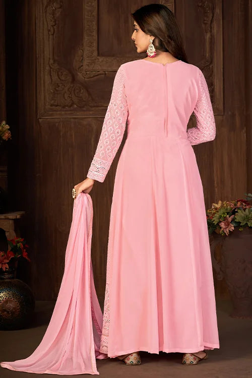 Long Flared Faux Georgette Sequins Embroidered Work Collection