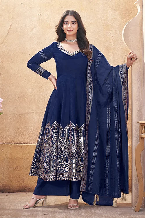 Navy Blue Mirror Work Ready to Wear Salwar Suit Collection