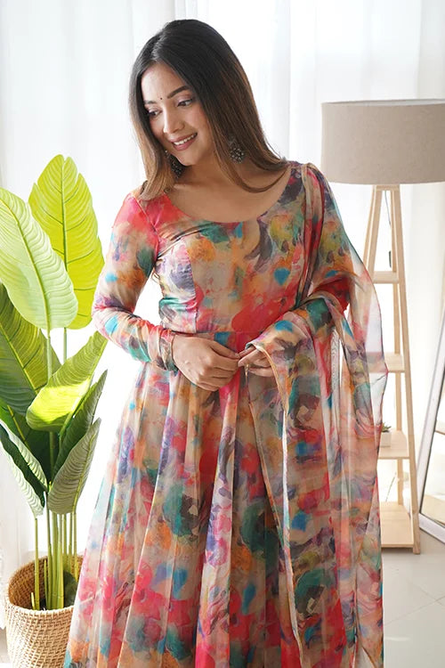 Ready to wear full flair Anarkali gown with dupatta set
