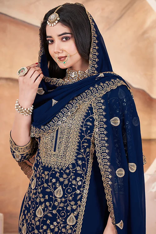 Blue Color Embroidered Pakistani Designs for Suits