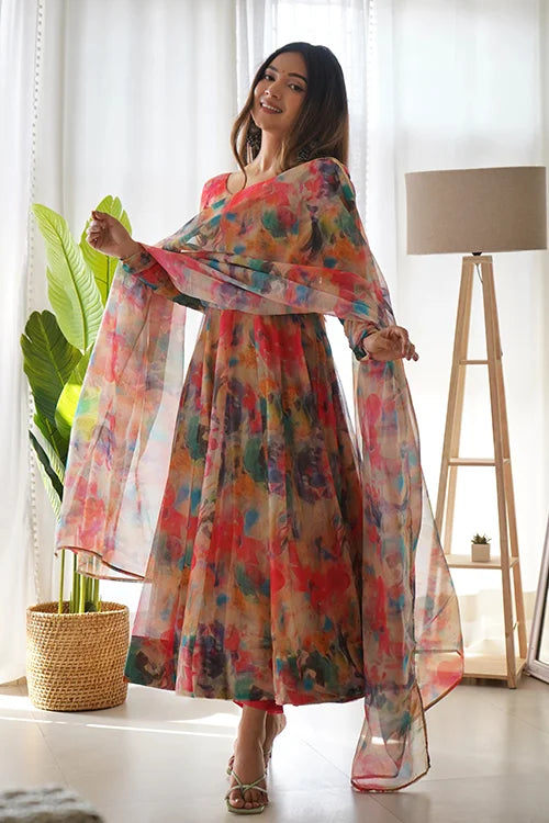 Ready to wear full flair Anarkali gown with dupatta set