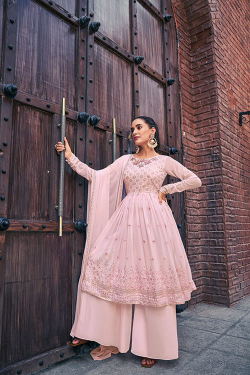 Baby Pink Embroidered Kurta with Palazzo Set