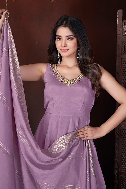 Ethnic Wear Special Lavender Roman Silk Salwar Suit
