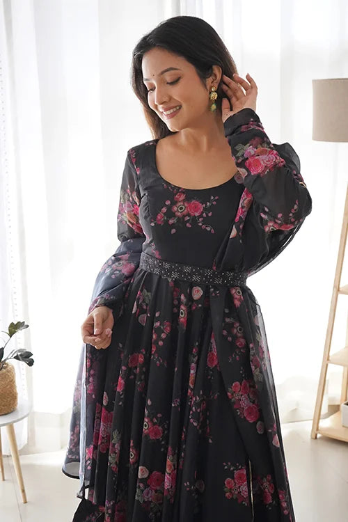 Ready to Wear Black Color Anarkali Suit for Weddings Functions