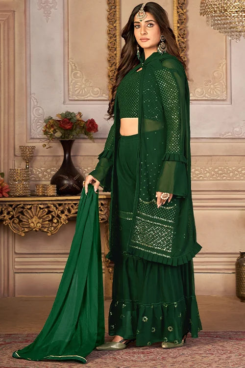 Shrug Style Thread And Sequins Embroidered Sharara Set