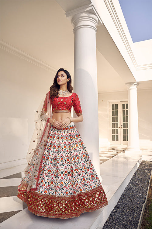 White Art Silk Thread With Bridal Embroidered Lehenga Choli
