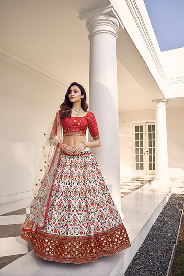 White Art Silk Thread With Bridal Embroidered Lehenga Choli