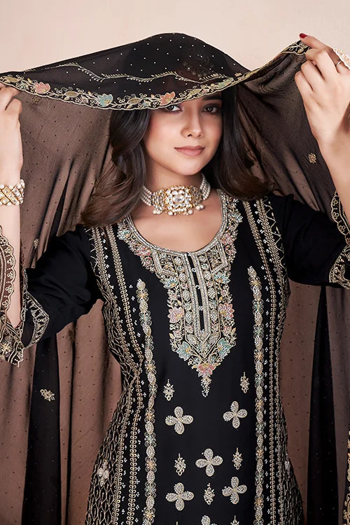 Black Georgette Embroidered Pakistani Designs Suits