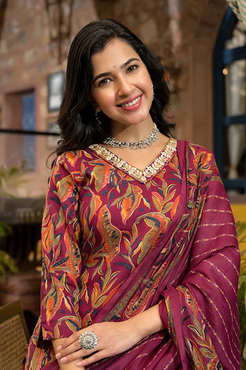 Maroon Rayon Kurti with Chanderi Cotton Dupatta – Elegant Ethnic Wear